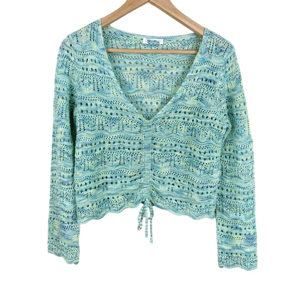 Ultra Flirt Pointelle Ruched Knit Sweater Women Sz M Boho Beach Hippie Fairycore